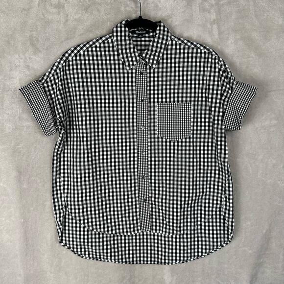 Madewell Tops - Madewell Top Women Extra Small Black Check Gingham Play Button Down Short Sleeve